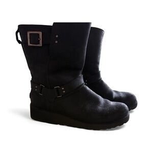 UGG Black Boots with Silver Buckle